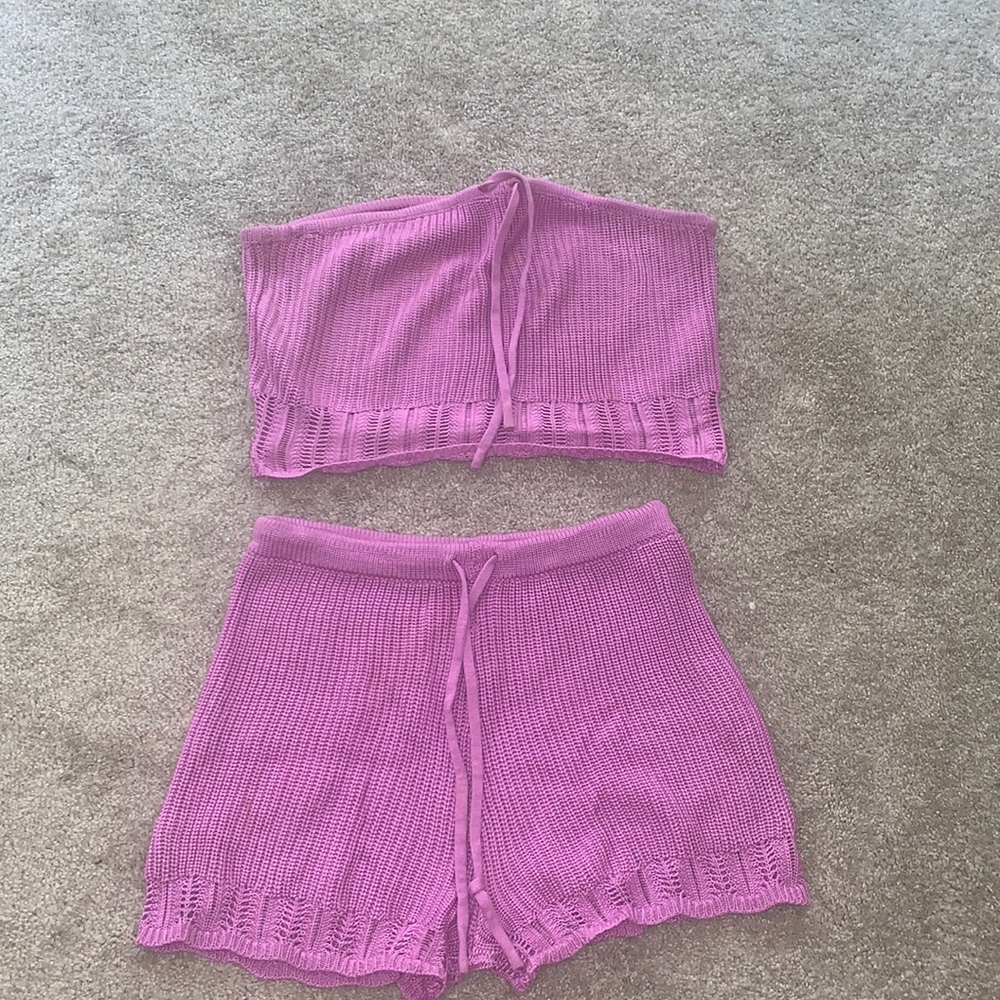 Women’s strapless lilac top and bottom beach crochet set
